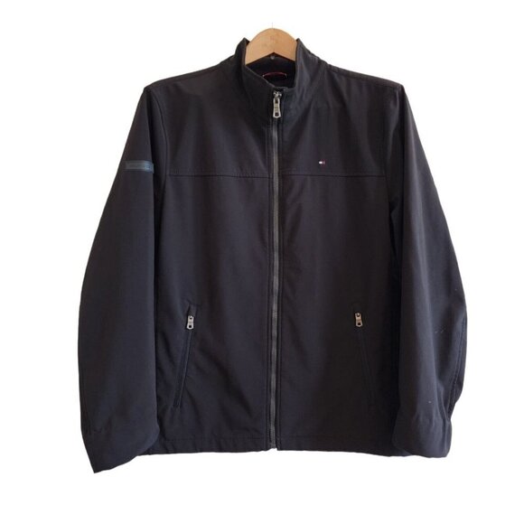 Tommy Hilfiger Softshell Classic Active Black Spellout Logo Collar Jacket Mens S - Picture 2 of 13